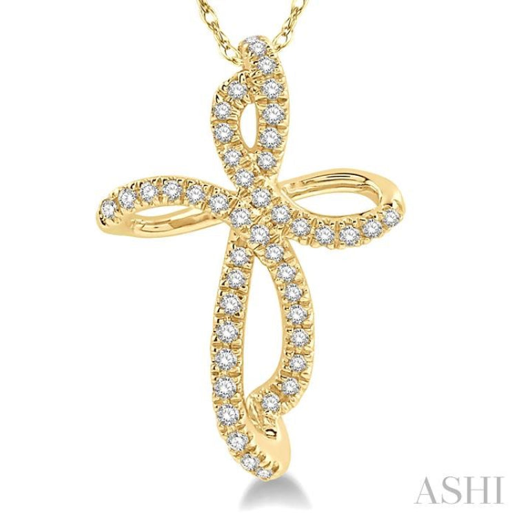 1/6 Ctw Twirl Pattern Cross Round Cut Diamond Pendant With Link Chain in 10K Yellow Gold 1/6 Ctw Twirl Pattern Cross Round Cut Diamond Pendant With Link Chain in 10K Yellow Gold