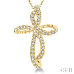 1/6 Ctw Twirl Pattern Cross Round Cut Diamond Pendant With Link Chain in 10K Yellow Gold 1/6 Ctw Twirl Pattern Cross Round Cut Diamond Pendant With Link Chain in 10K Yellow Gold