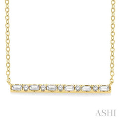 1/6 Ctw Baguette and Round Cut Diamond Petite Bar Necklace in 10K Yellow Gold 1/6 Ctw Baguette and Round Cut Diamond Petite Bar Necklace in 10K Yellow Gold