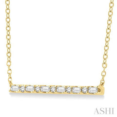 1/6 Ctw Baguette and Round Cut Diamond Petite Bar Necklace in 10K Yellow Gold 1/6 Ctw Baguette and Round Cut Diamond Petite Bar Necklace in 10K Yellow Gold