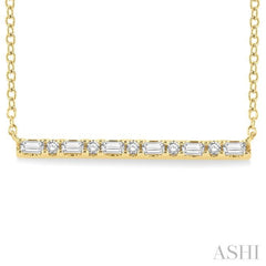 1/6 Ctw Baguette and Round Cut Diamond Petite Bar Necklace in 10K Yellow Gold 1/6 Ctw Baguette and Round Cut Diamond Petite Bar Necklace in 10K Yellow Gold
