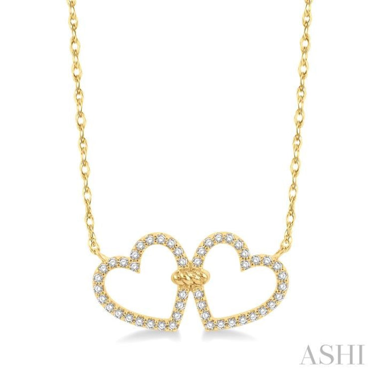1/4 Ctw Coupled Twin Heart Round Cut Diamond Necklace in 10K Yellow Gold 1/4 Ctw Coupled Twin Heart Round Cut Diamond Necklace in 10K Yellow Gold