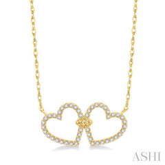 1/4 Ctw Coupled Twin Heart Round Cut Diamond Necklace in 10K Yellow Gold 1/4 Ctw Coupled Twin Heart Round Cut Diamond Necklace in 10K Yellow Gold
