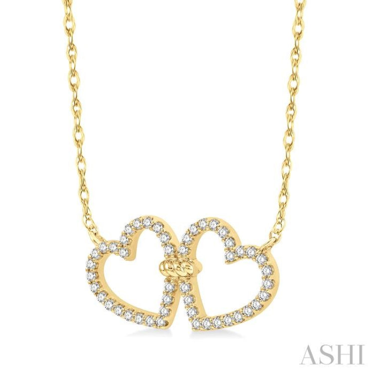 1/4 Ctw Coupled Twin Heart Round Cut Diamond Necklace in 10K Yellow Gold 1/4 Ctw Coupled Twin Heart Round Cut Diamond Necklace in 10K Yellow Gold