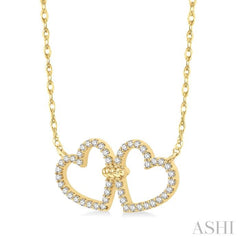 1/4 Ctw Coupled Twin Heart Round Cut Diamond Necklace in 10K Yellow Gold 1/4 Ctw Coupled Twin Heart Round Cut Diamond Necklace in 10K Yellow Gold