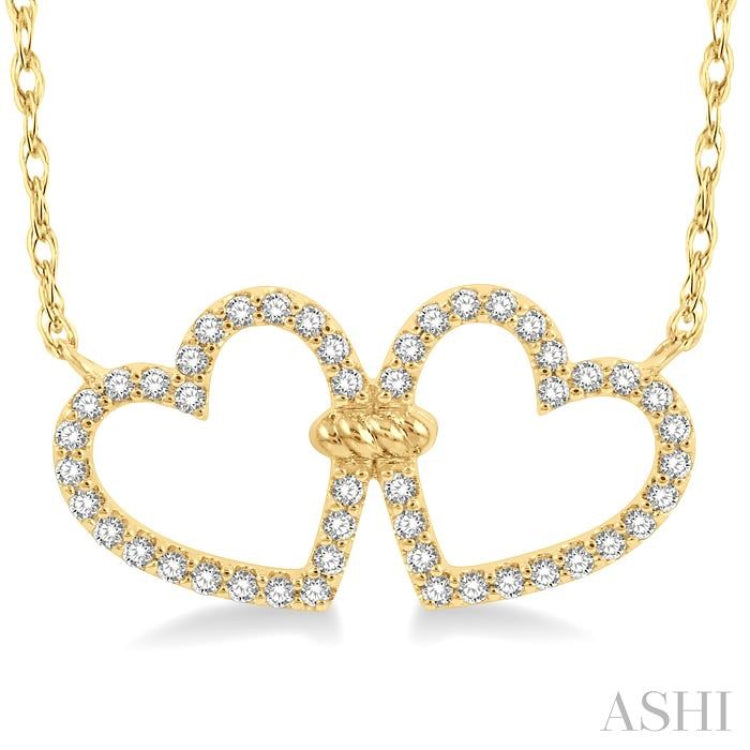 1/4 Ctw Coupled Twin Heart Round Cut Diamond Necklace in 10K Yellow Gold 1/4 Ctw Coupled Twin Heart Round Cut Diamond Necklace in 10K Yellow Gold