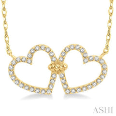 1/4 Ctw Coupled Twin Heart Round Cut Diamond Necklace in 10K Yellow Gold 1/4 Ctw Coupled Twin Heart Round Cut Diamond Necklace in 10K Yellow Gold