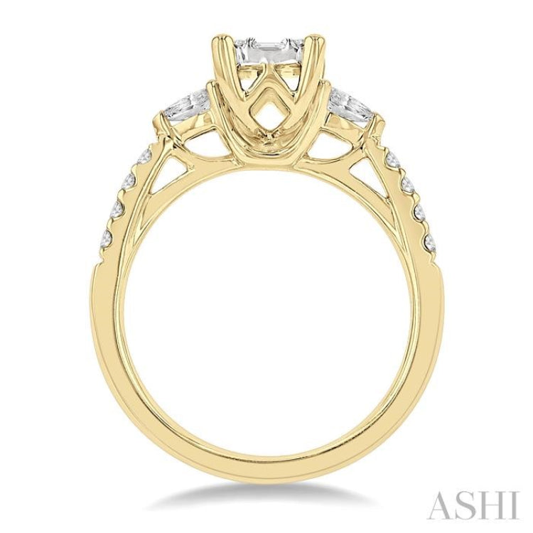 3/4 ctw Emerald Shape Baguette, Pear and Round Cut Diamond Fusion Engagement Ring in 14K Yellow and White Gold 3/4 ctw Emerald Shape Baguette, Pear and Round Cut Diamond Fusion Engagement Ring in 14K Yellow and White Gold