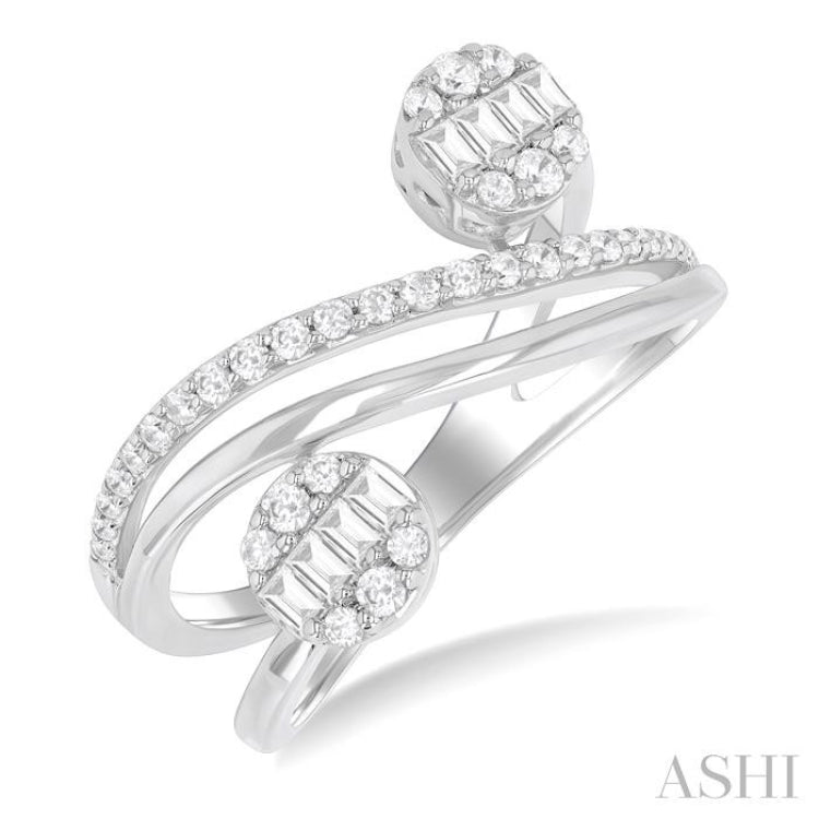 1/2 Ctw Bypass Fusion Baguette and Round Cut Diamond Fashion Open Wrap Ring in 14K White Gold 1/2 Ctw Bypass Fusion Baguette and Round Cut Diamond Fashion Open Wrap Ring in 14K White Gold