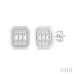 1/5 Ctw Petite Bezel Set Emerald Shape Fusion Baguette and Round Cut Diamond Fashion Stud Earring in 10K White Gold 1/5 Ctw Petite Bezel Set Emerald Shape Fusion Baguette and Round Cut Diamond Fashion Stud Earring in 10K White Gold