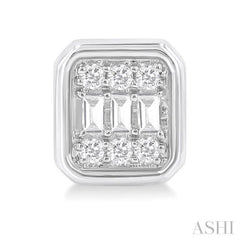 1/5 Ctw Petite Bezel Set Emerald Shape Fusion Baguette and Round Cut Diamond Fashion Stud Earring in 10K White Gold 1/5 Ctw Petite Bezel Set Emerald Shape Fusion Baguette and Round Cut Diamond Fashion Stud Earring in 10K White Gold