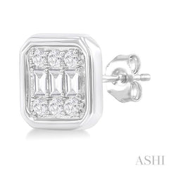 1/5 Ctw Petite Bezel Set Emerald Shape Fusion Baguette and Round Cut Diamond Fashion Stud Earring in 10K White Gold 1/5 Ctw Petite Bezel Set Emerald Shape Fusion Baguette and Round Cut Diamond Fashion Stud Earring in 10K White Gold