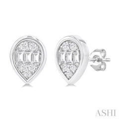 1/5 Ctw Petite Bezel Set Pear Shape Fusion Baguette and Round Cut Diamond Fashion Stud Earring in 10K White Gold 1/5 Ctw Petite Bezel Set Pear Shape Fusion Baguette and Round Cut Diamond Fashion Stud Earring in 10K White Gold