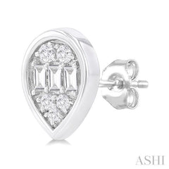 1/5 Ctw Petite Bezel Set Pear Shape Fusion Baguette and Round Cut Diamond Fashion Stud Earring in 10K White Gold 1/5 Ctw Petite Bezel Set Pear Shape Fusion Baguette and Round Cut Diamond Fashion Stud Earring in 10K White Gold