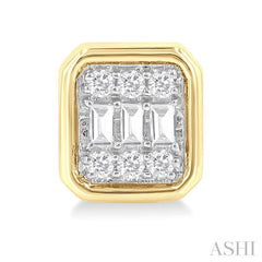 1/5 Ctw Petite Bezel Set Emerald Shape Fusion Baguette and Round Cut Diamond Fashion Stud Earring in 10K Yellow Gold 1/5 Ctw Petite Bezel Set Emerald Shape Fusion Baguette and Round Cut Diamond Fashion Stud Earring in 10K Yellow Gold