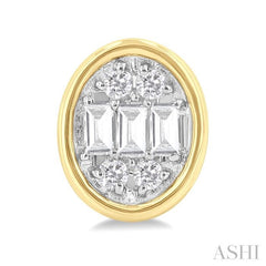 1/5 Ctw Petite Bezel Set Oval Shape Fusion Baguette and Round Cut Diamond Fashion Stud Earring in 10K Yellow Gold 1/5 Ctw Petite Bezel Set Oval Shape Fusion Baguette and Round Cut Diamond Fashion Stud Earring in 10K Yellow Gold