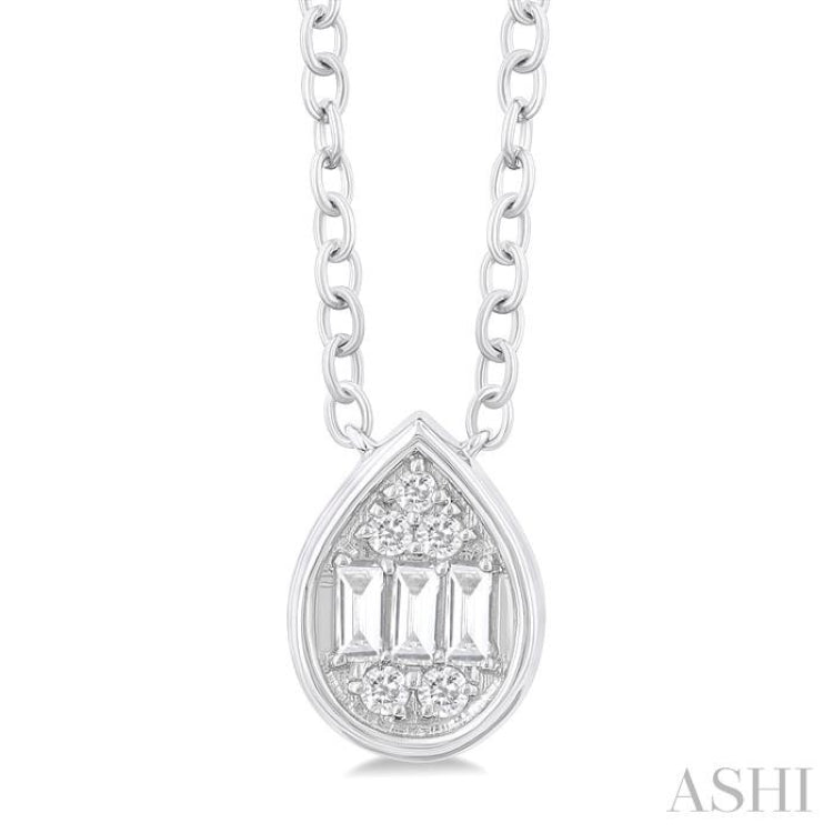1/6 Ctw Petite Bezel Set Pear Shape Fusion Baguette and Round Cut Diamond Fashion Pendant With Chain in 10K White Gold 1/6 Ctw Petite Bezel Set Pear Shape Fusion Baguette and Round Cut Diamond Fashion Pendant With Chain in 10K White Gold