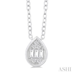 1/6 Ctw Petite Bezel Set Pear Shape Fusion Baguette and Round Cut Diamond Fashion Pendant With Chain in 10K White Gold 1/6 Ctw Petite Bezel Set Pear Shape Fusion Baguette and Round Cut Diamond Fashion Pendant With Chain in 10K White Gold