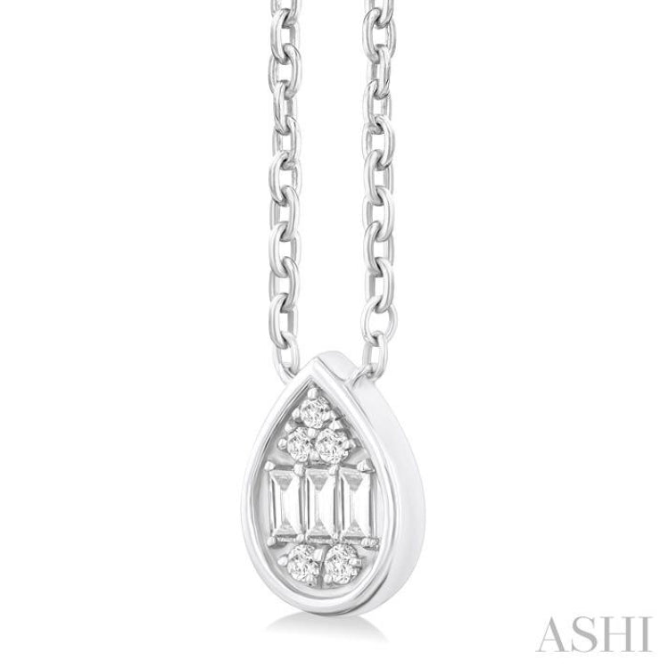 1/6 Ctw Petite Bezel Set Pear Shape Fusion Baguette and Round Cut Diamond Fashion Pendant With Chain in 10K White Gold 1/6 Ctw Petite Bezel Set Pear Shape Fusion Baguette and Round Cut Diamond Fashion Pendant With Chain in 10K White Gold