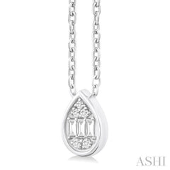 1/6 Ctw Petite Bezel Set Pear Shape Fusion Baguette and Round Cut Diamond Fashion Pendant With Chain in 10K White Gold 1/6 Ctw Petite Bezel Set Pear Shape Fusion Baguette and Round Cut Diamond Fashion Pendant With Chain in 10K White Gold
