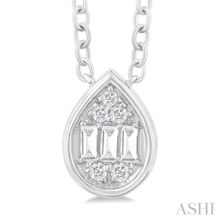 1/6 Ctw Petite Bezel Set Pear Shape Fusion Baguette and Round Cut Diamond Fashion Pendant With Chain in 10K White Gold 1/6 Ctw Petite Bezel Set Pear Shape Fusion Baguette and Round Cut Diamond Fashion Pendant With Chain in 10K White Gold