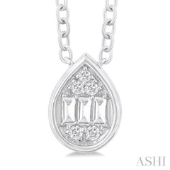 1/6 Ctw Petite Bezel Set Pear Shape Fusion Baguette and Round Cut Diamond Fashion Pendant With Chain in 10K White Gold 1/6 Ctw Petite Bezel Set Pear Shape Fusion Baguette and Round Cut Diamond Fashion Pendant With Chain in 10K White Gold
