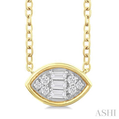 1/6 Ctw Petite Bezel Set East-West Marquise Shape Fusion Baguette and Round Cut Diamond Fashion Pendant With Chain in 10K Yellow Gold 1/6 Ctw Petite Bezel Set East-West Marquise Shape Fusion Baguette and Round Cut Diamond Fashion Pendant With Chain in 10K Yellow Gold