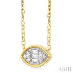 1/6 Ctw Petite Bezel Set East-West Marquise Shape Fusion Baguette and Round Cut Diamond Fashion Pendant With Chain in 10K Yellow Gold 1/6 Ctw Petite Bezel Set East-West Marquise Shape Fusion Baguette and Round Cut Diamond Fashion Pendant With Chain in 10K Yellow Gold
