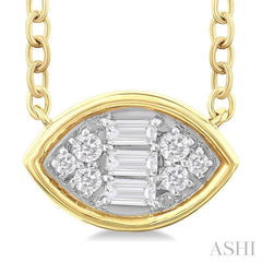 1/6 Ctw Petite Bezel Set East-West Marquise Shape Fusion Baguette and Round Cut Diamond Fashion Pendant With Chain in 10K Yellow Gold 1/6 Ctw Petite Bezel Set East-West Marquise Shape Fusion Baguette and Round Cut Diamond Fashion Pendant With Chain in 10K Yellow Gold