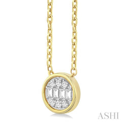 1/6 Ctw Petite Bezel Set Round Shape Fusion Baguette and Round Cut Diamond Fashion Pendant With Chain in 10K Yellow Gold 1/6 Ctw Petite Bezel Set Round Shape Fusion Baguette and Round Cut Diamond Fashion Pendant With Chain in 10K Yellow Gold