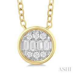 1/6 Ctw Petite Bezel Set Round Shape Fusion Baguette and Round Cut Diamond Fashion Pendant With Chain in 10K Yellow Gold 1/6 Ctw Petite Bezel Set Round Shape Fusion Baguette and Round Cut Diamond Fashion Pendant With Chain in 10K Yellow Gold