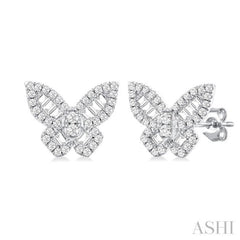 1/2 Ctw Baguette and Round Cut Diamond Butterfly Petite Fashion Stud Earring in 14K White Gold 1/2 Ctw Baguette and Round Cut Diamond Butterfly Petite Fashion Stud Earring in 14K White Gold