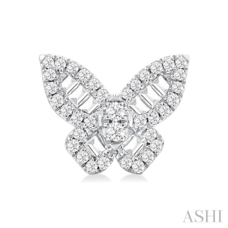 1/2 Ctw Baguette and Round Cut Diamond Butterfly Petite Fashion Stud Earring in 14K White Gold 1/2 Ctw Baguette and Round Cut Diamond Butterfly Petite Fashion Stud Earring in 14K White Gold