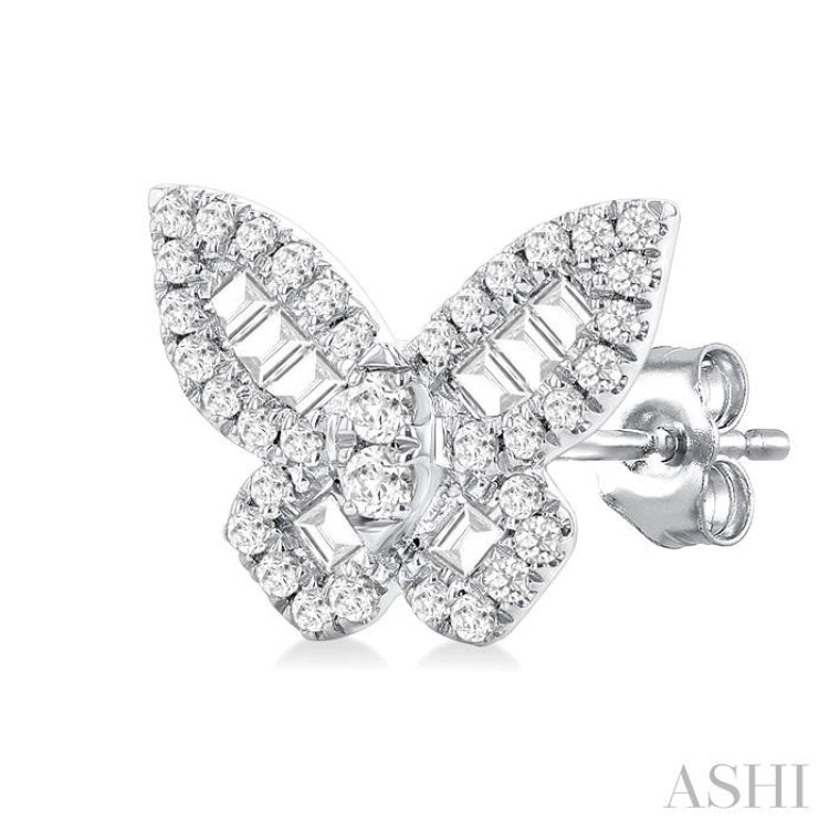 1/2 Ctw Baguette and Round Cut Diamond Butterfly Petite Fashion Stud Earring in 14K White Gold 1/2 Ctw Baguette and Round Cut Diamond Butterfly Petite Fashion Stud Earring in 14K White Gold