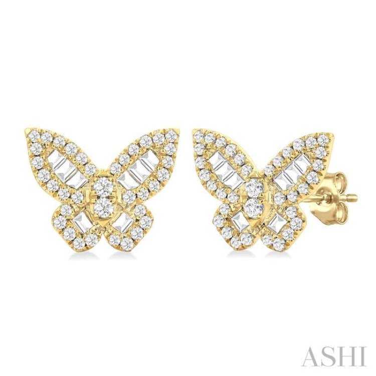 1/2 Ctw Butterfly Petite Baguette and Round Cut Diamond Butterfly Petite Fashion Stud Earring in 14K Yellow Gold 1/2 Ctw Butterfly Petite Baguette and Round Cut Diamond Butterfly Petite Fashion Stud Earring in 14K Yellow Gold