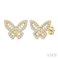 1/2 Ctw Butterfly Petite Baguette and Round Cut Diamond Butterfly Petite Fashion Stud Earring in 14K Yellow Gold 1/2 Ctw Butterfly Petite Baguette and Round Cut Diamond Butterfly Petite Fashion Stud Earring in 14K Yellow Gold