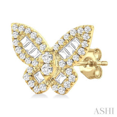 1/2 Ctw Butterfly Petite Baguette and Round Cut Diamond Butterfly Petite Fashion Stud Earring in 14K Yellow Gold 1/2 Ctw Butterfly Petite Baguette and Round Cut Diamond Butterfly Petite Fashion Stud Earring in 14K Yellow Gold
