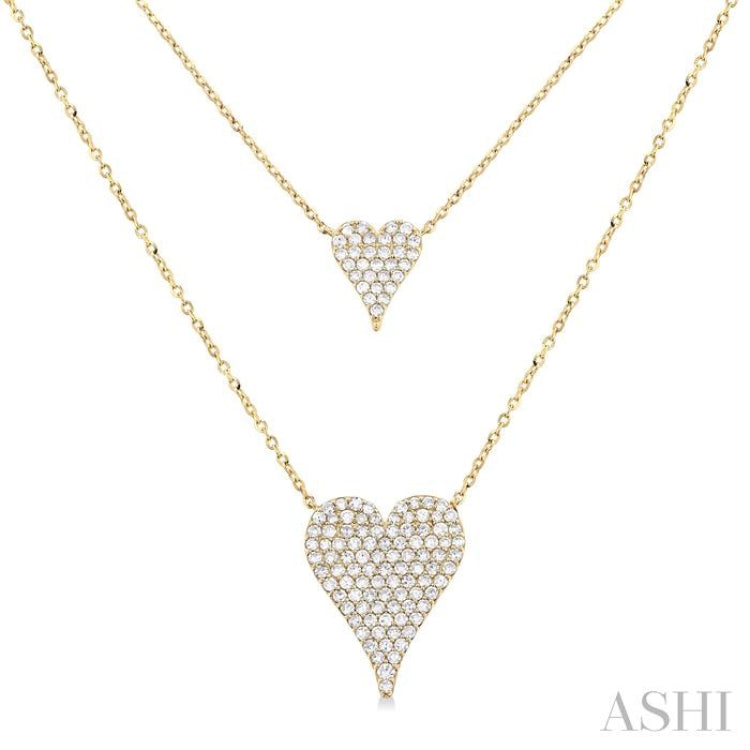 3/4 Ctw 2-Layered Heart Shape Single Cut Diamond Fashion Necklace in 14K Yellow Gold 3/4 Ctw 2-Layered Heart Shape Single Cut Diamond Fashion Necklace in 14K Yellow Gold