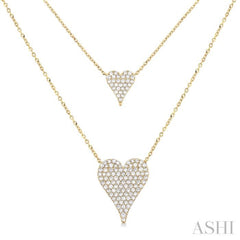 3/4 Ctw 2-Layered Heart Shape Single Cut Diamond Fashion Necklace in 14K Yellow Gold 3/4 Ctw 2-Layered Heart Shape Single Cut Diamond Fashion Necklace in 14K Yellow Gold