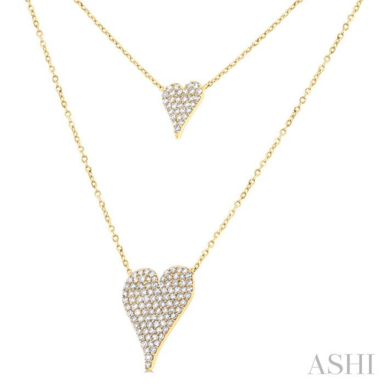 3/4 Ctw 2-Layered Heart Shape Single Cut Diamond Fashion Necklace in 14K Yellow Gold 3/4 Ctw 2-Layered Heart Shape Single Cut Diamond Fashion Necklace in 14K Yellow Gold