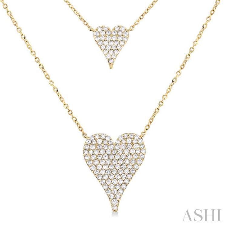 3/4 Ctw 2-Layered Heart Shape Single Cut Diamond Fashion Necklace in 14K Yellow Gold 3/4 Ctw 2-Layered Heart Shape Single Cut Diamond Fashion Necklace in 14K Yellow Gold