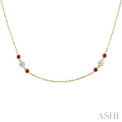 2.25 MM Ruby and 1/2 Ctw Round Cut Diamond Precious Station Necklace in 14K Yellow Gold 2.25 MM Ruby and 1/2 Ctw Round Cut Diamond Precious Station Necklace in 14K Yellow Gold