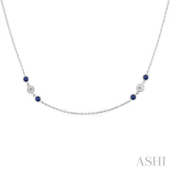 2.25 MM Sapphire and 1/2 Ctw Round Cut Diamond Precious Station Necklace in 14K White Gold 2.25 MM Sapphire and 1/2 Ctw Round Cut Diamond Precious Station Necklace in 14K White Gold