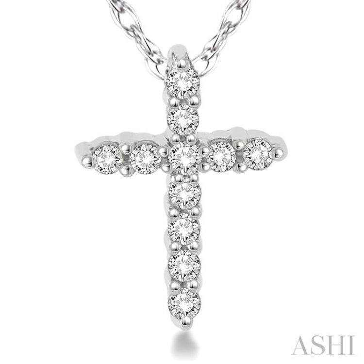 1/20 Ctw Round Cut Diamond Cross Petite Pendant in 14K White Gold with Chain 1/20 Ctw Round Cut Diamond Cross Petite Pendant in 14K White Gold with Chain