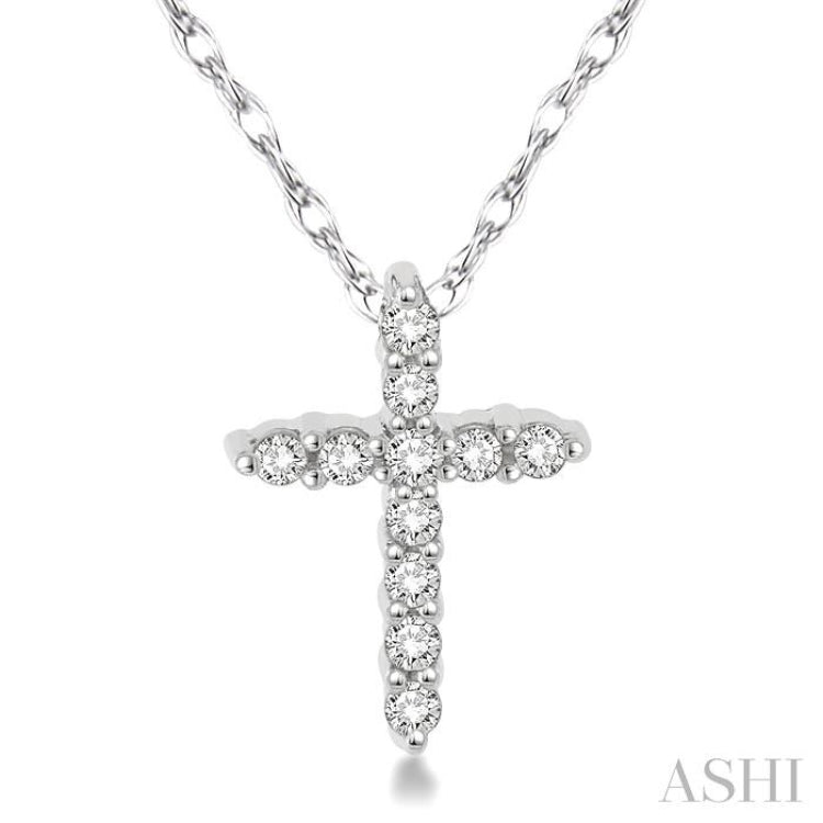 1/20 Ctw Round Cut Diamond Cross Petite Pendant in 10K White Gold with Chain 1/20 Ctw Round Cut Diamond Cross Petite Pendant in 10K White Gold with Chain