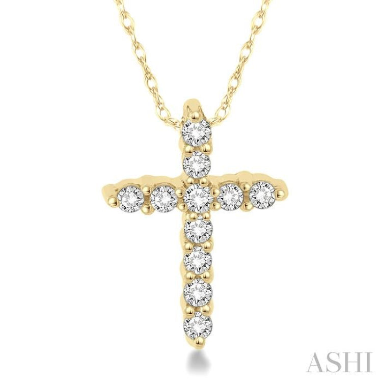 1/20 Ctw Round Cut Diamond Cross Petite Pendant in 10K Yellow Gold with Chain 1/20 Ctw Round Cut Diamond Cross Petite Pendant in 10K Yellow Gold with Chain