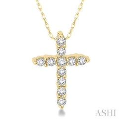 1/20 Ctw Round Cut Diamond Cross Petite Pendant in 10K Yellow Gold with Chain 1/20 Ctw Round Cut Diamond Cross Petite Pendant in 10K Yellow Gold with Chain