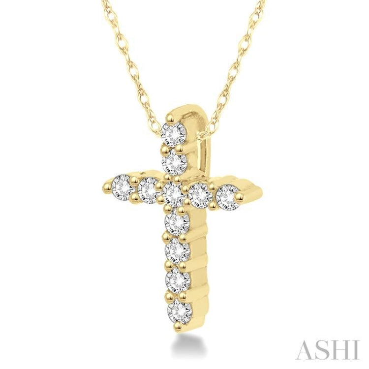 1/20 Ctw Round Cut Diamond Cross Petite Pendant in 10K Yellow Gold with Chain 1/20 Ctw Round Cut Diamond Cross Petite Pendant in 10K Yellow Gold with Chain