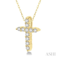 1/20 Ctw Round Cut Diamond Cross Petite Pendant in 10K Yellow Gold with Chain 1/20 Ctw Round Cut Diamond Cross Petite Pendant in 10K Yellow Gold with Chain
