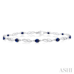 4X3 MM Oval Cut Sapphire and 1/5 Ctw Round Cut Diamond Precious Eternity Link Tennis Bracelet in 10K White Gold 4X3 MM Oval Cut Sapphire and 1/5 Ctw Round Cut Diamond Precious Eternity Link Tennis Bracelet in 10K White Gold
